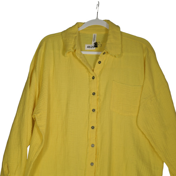 Yellow Jacket Womens Large  Pocket 100% Cotton Factory Frayed Hems Button Front - Picture 2 of 10